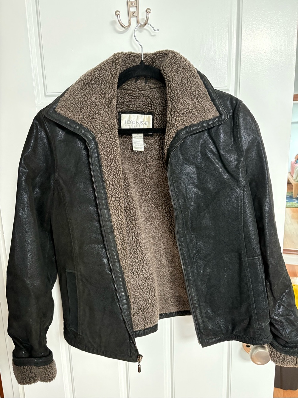 Hugo Buscati Black Jacket with Brown Shearling Interior